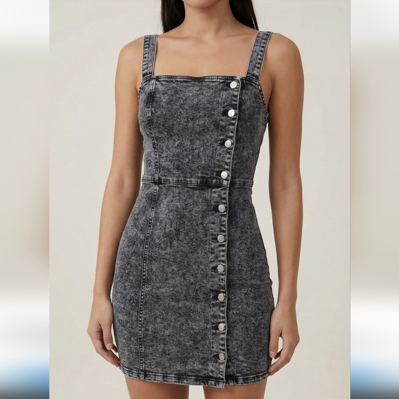ZC Dresses & Skirts - ZC Y2K Black Acid Wash Denim Button-Front Mini Dress – Size Medium